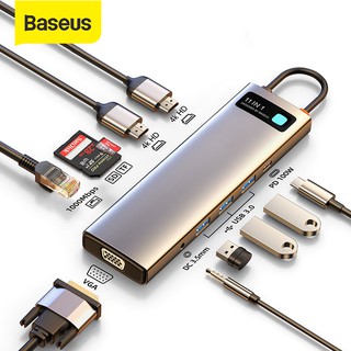 Baseus อะแดปเตอร์ 8 in 1 ฮับ Usb C HUB ตัวแปลง type c USB Type C To HDMI แบบ Usb 3.0 สําหรับ Macbook Pro Air