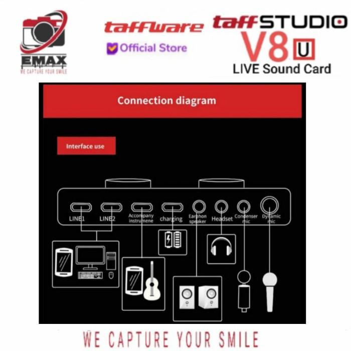 Taffstudio V8U การ์ดเสียงไมโครโฟนบลูทูธ V8 สําหรับสตูดิโอ