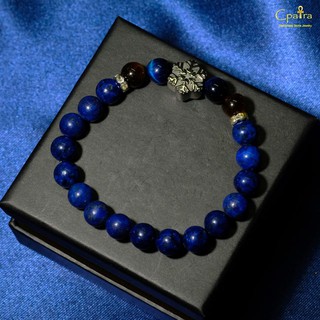 กำไลหิน 8 มิล  หินนำโชค Lapis lazuli &amp; Blue tiger eye &amp; Tiger eye +  snowflake charm sterling silver 925