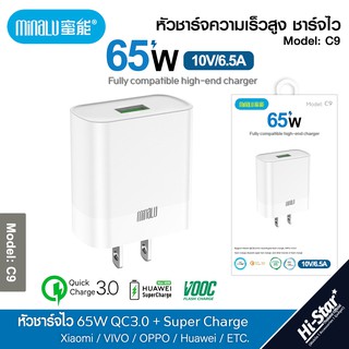 หัวชาร์จ Minalu หัวชาร์จไว 65W QC.3.0+Super Charge+Vooc Charge อุปกรณ์ชาร์จมือถือ ของแท้ 100%