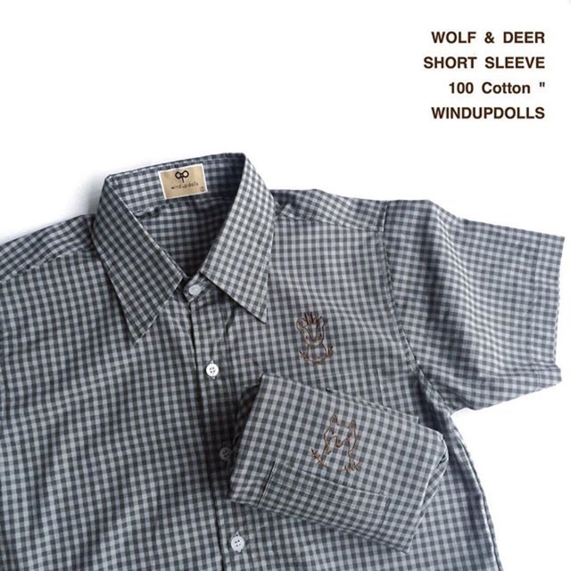 short sleeve shirt -เชิ้ตแขนสั้นลายตาราง เทา กวาง/หมาป่า