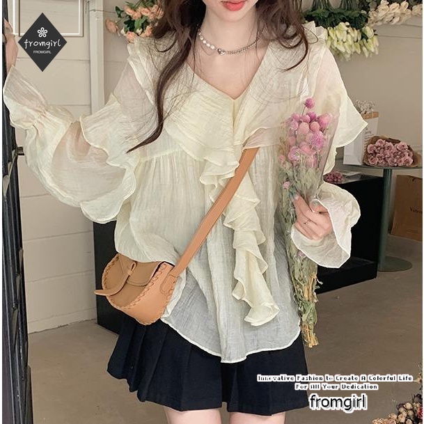 เสื้อเชิ้ตแขนยาว คอวี ผ้าชีฟอง แฟชั่นฤดูใบไม้ผลิ และฤดูร้อน สําหรับ ...