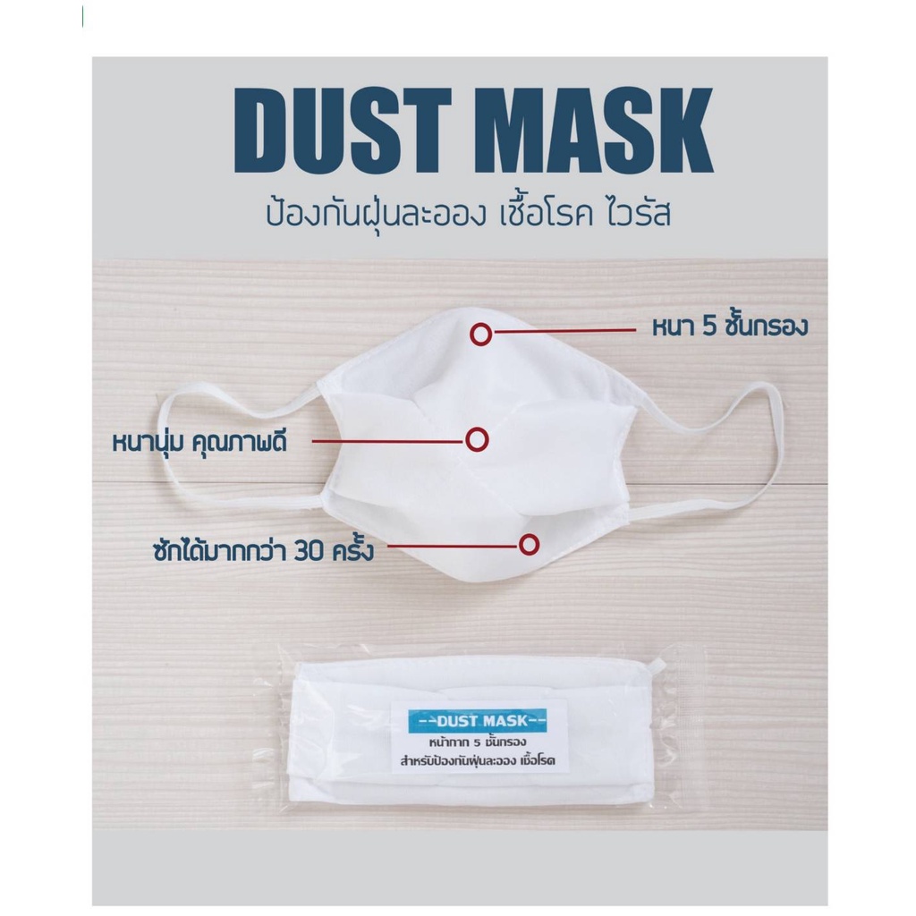 Dust Mask 5 ชั้นกรอง ผ้าปิดจมูกป้องกันเชื้อโรค ไวรัส แบคทีเรีย ซักใช้ซ้ำได้