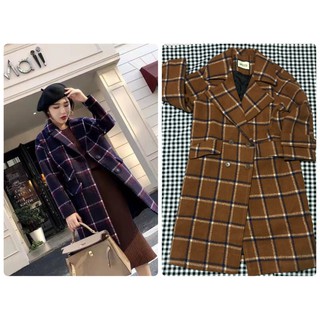 พร้อมส่ง 🐻🍃 coat โค้ทตัวยาว ❄️ ลายสก็อต สีน้ำตาล งานสวยเกาหลีมากก