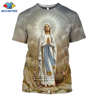 Liasoso เสื้อยืดลําลอง แขนสั้น คอกลม พิมพ์ลาย Guadalupe Virgin Mary Catholic 3D แฟชั่นฤดูร้อน สไตล์ฮาราจูกุ