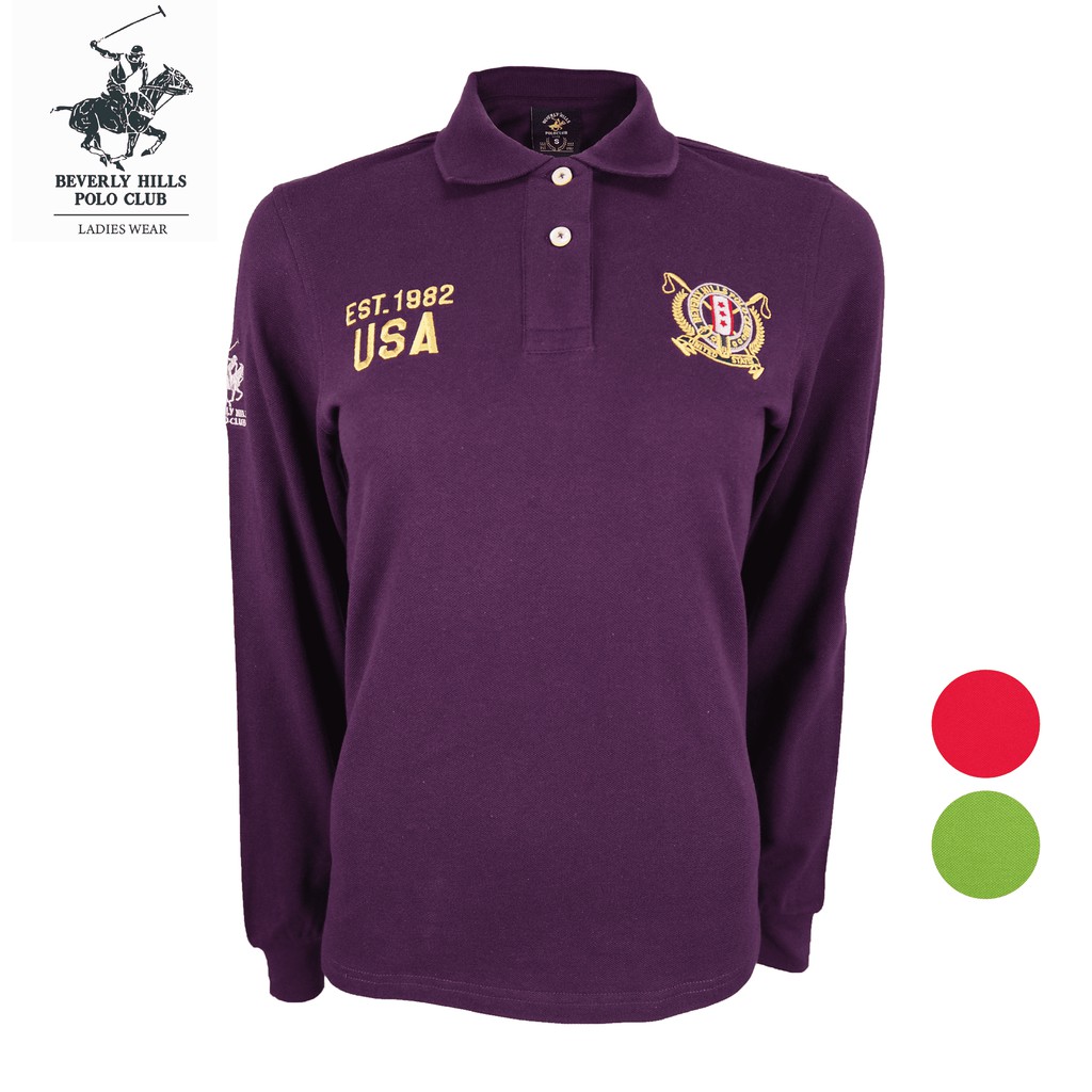 BHPC BHP236 ผู้หญิงโปโลผ้าฝ้ายแขนยาว Pique | เสื้อโปโลลําลองปักโลโก้ Regular Fit S-XL