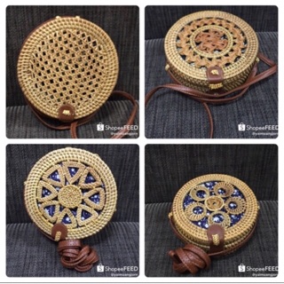 กระเป๋าหวาย ถักมือกระเป๋าสานงานหวายแท้ งาน Hand made กระเป๋าหวายแท้ งานสายหนัง ข้างในบุผ้ามีหลายแบบ