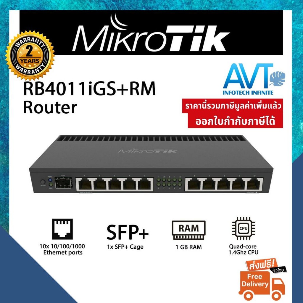 ส่งฟรี !! เร้าเตอร์ MikroTik Router Board  RB4011iGS+RM