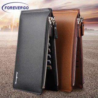 【ส่งฟรีเมื่อซื้อครบ 99บาท】RE Baellerry Men High Quality Multi-bit Long Card Holder Fold Extendable PU Leather Card Case