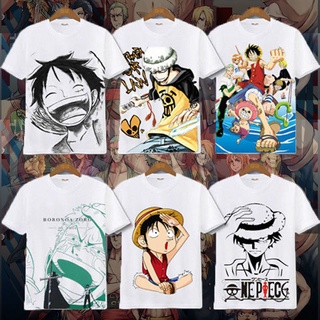 One Piece Luffy Ace Zoro อะนิเมะเสื้อผ้าวัยรุ่นนักเรียนแขนสั้นผู้ชายและผู้หญิงเสื้อยืดการ์ตูน