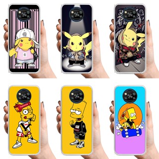 เคสโทรศัพท์มือถือ ซิลิโคนนิ่ม TPU เนื้อแมตต์ ลายการ์ตูนปิกาจู ซิมป์สัน สําหรับ XIAOMI POCO X3 NFC Pro X3Pro MI 10T Lite 5G