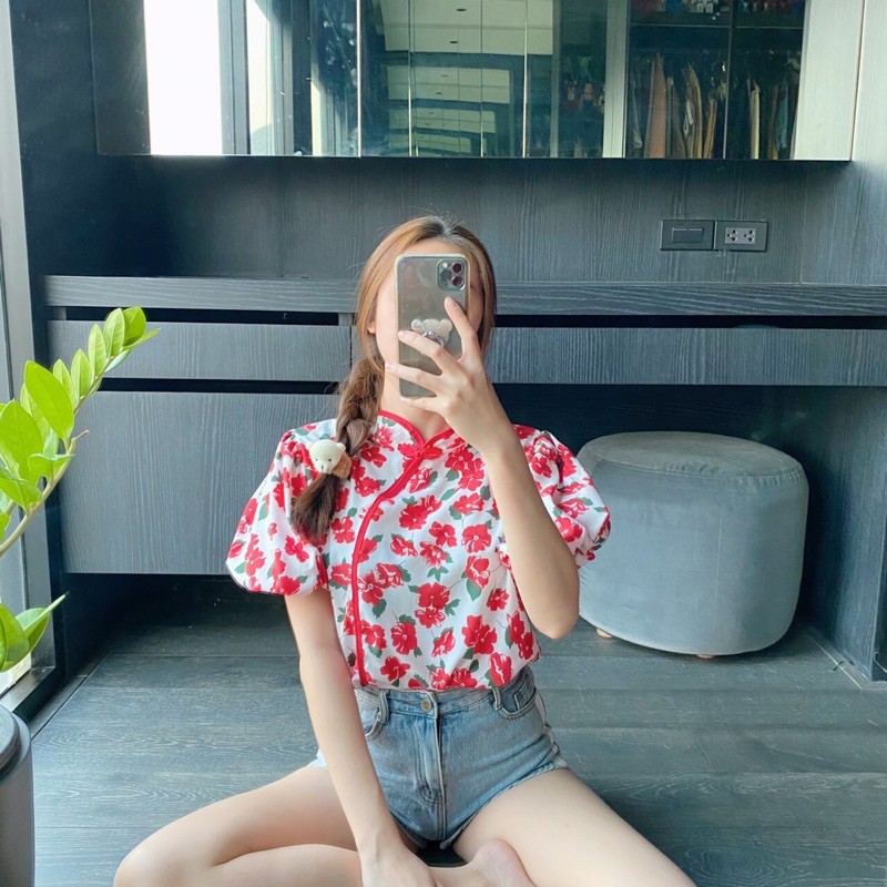 BFTS พร้อมส่ง เสื้อตรุษจีน ลายดอก มีปลายทาง