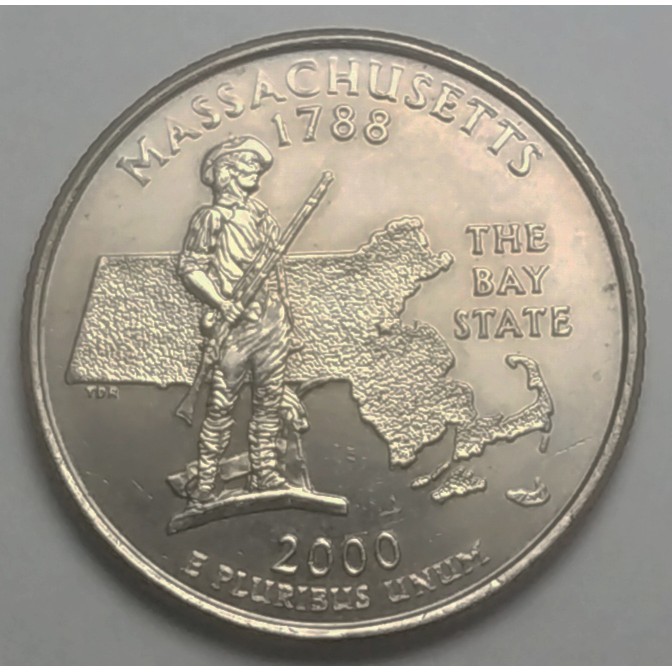 สหรัฐอเมริกา (USA), ปี 2000, 25 Cents รัฐแมสซาชูเซตส์ (Massachusetts), ชุด 50 รัฐของอเมริกา
