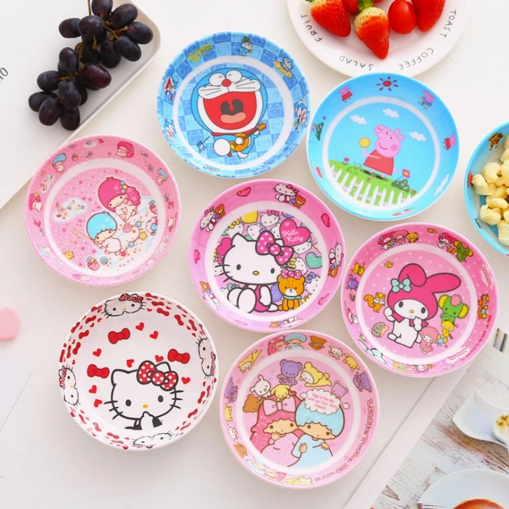 พร้อมส่ง💕 ชามเมลามีน (5นิ้ว) กลม/เหลี่ยม จานลายการ์ตูน จานชามเด็ก ใส่ขนม ผลไม้ ของว่าง | Bluerubystore