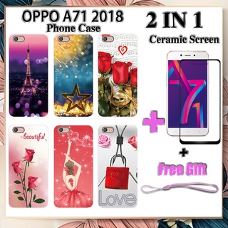 2 IN 1 เคสโทรศัพท์ OPPO A71 2018 พร้อมกระจกนิรภัยกันรอยหน้าจอเซรามิค แบบโค้ง ฟิล์มนิรภัย โรแมนติก