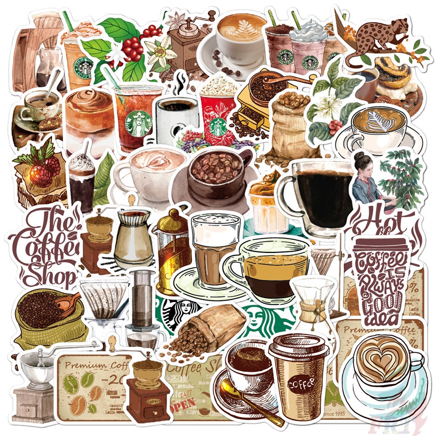 สติกเกอร์ ลายกาแฟ สไตล์เรโทร สติกเกอร์แฟชั่น กันน้ํา DIY 50 ชิ้น/เซต