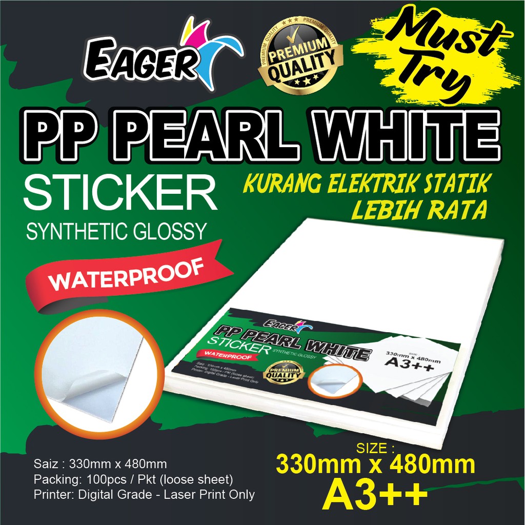 A3++ PP Pearl White Sticker / Glossy / Sticker Kalis Air / Label Sticker / Frozen Sticker / Laser Pr
