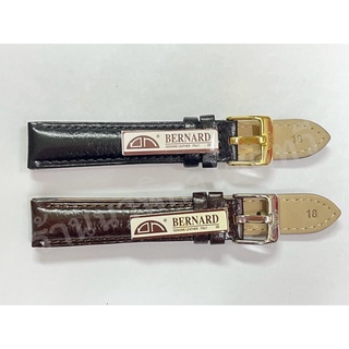 สายนาฬิกาหนังสีดำ/น้ำตาล วาว BERNARD ITALIAN LEATHER ขนาด 18 mm