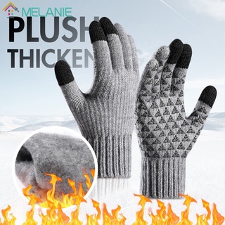 Men Winter Knitted Wool Thicken 3-Finger Touch Screen Gloves / Men Fashion Thermal Soft Lining Full Finger Mittens