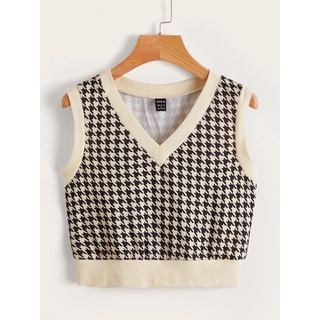 [SIS.SIE พร้อมส่ง] SHEIN เสื้อกั๊ก คอวี ลาย houndstooth