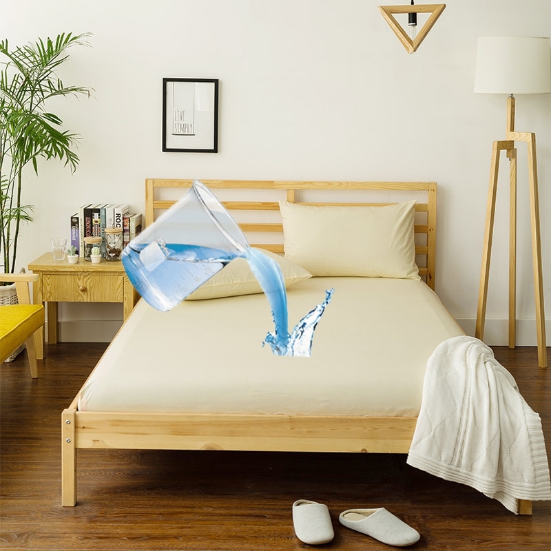 ผ้าปูที่นอนกันน้ำสีพื้น ป้องกันการซึมเปื้อน กันฝุ่น รัดรอบเตียง 360องศา