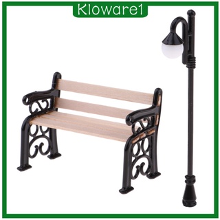 [KLOWARE1] 1:12 Dollhouse Furniture Mini Wooden Bench, Street Lamp Garden Accessories