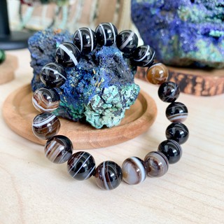 กำไลข้อมือหิน อาเกต สีดำ Black Agate หินแห่งความเชื่อมั่น *หินธรรมชาติ 100%*