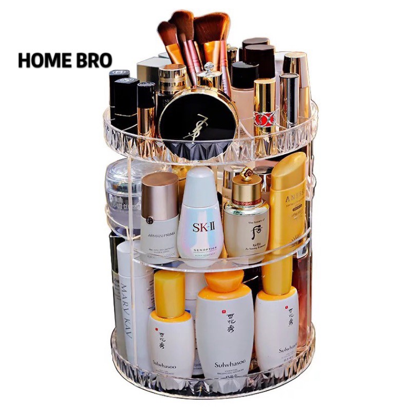 🔥HOME BRO สินค้าพร้อมส่ง ลายเพชร กล่องเก็บเครื่องสำอางอะคริลิคชั้นวางเครื่องสำอางหมุนได้360°  101-106 - รูปที่ 4