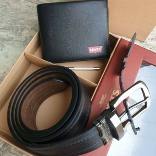 กระเป๋าสตางค์ เข็มขัดหนังสีดำ ลีวาย LEV REAL LEATHER BELT &amp; WALLET VALUE PACK