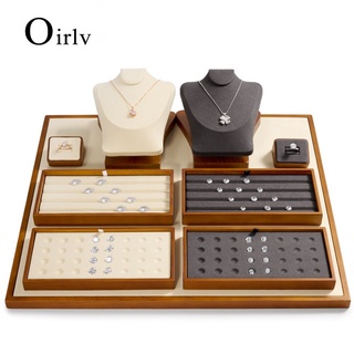 Oirlv ทำด้วยไม้ถาดใส่เครื่องประดับ แหวนเพชร ต่างหู กำไล สร้อยคอ ที่เก็บเครื่องประดับ ชั้นวางเครื่องประดับ