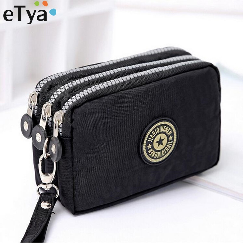 Etya ใหม่ กระเป๋าสตางค์ กระเป๋าใส่เหรียญ ขนาดเล็ก แบบพกพา มีซิปสามช่อง จุของได้เยอะ ใส่โทรศัพท์ได้ แฟชั่นสําหรับผู้หญิง