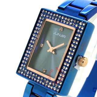 JUNJIA Watch (Luxury) นาฬิกาข้อมือแฟชั่นสุภาพสตรี สายเหล็ก/Blue ทรงสี่เหลี่ยม/ขอบเพชร/คริสตัล ระบบเข็ม