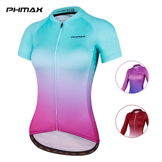 PHMAX - เสื้อปั่นจักรยาน แขนสั้น ระบายอากาศ แห้งเร็ว ไล่โทนสี สําหรับผู้หญิง