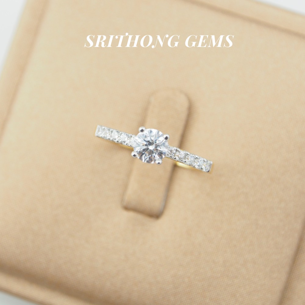 แหวนเพชรชูบ่าข้าง 50 ตังค์ ทองแท้ 9K พร้อมใบรับประกันสินค้า แหวนเพชร แหวนทอง