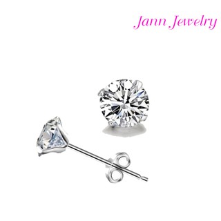 Jann Jewelry ต่างหูเพชร เงินแท้ 92.5 คริสตัลสวารอฟสกี้ ทรงกลม 6 mm