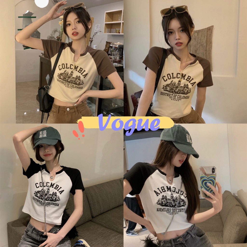Vogue พร้อมส่ง เสื้อครอปไหมพรม คอวีเว้าน่ารัก ใส่สบายเกาหลีๆน่ารัก (56333) -C