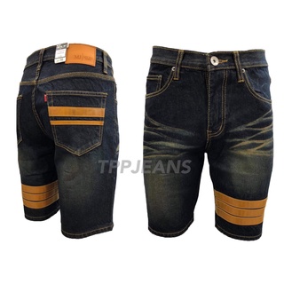 JEANSEXPRESS Shorts Mens กางเกงขาสั้นชายแถบหนังน้ำตาล สีฟอกสนิม เป้าซิป Size28-36 รับชำระปลายทาง