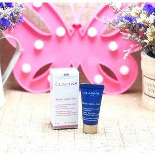 100% Clarins Multi-Active Nuit Revitalizing Night Cream 5ml.  ครีมบำรุงผิวสูตรกลางคืน เนื้อครีมเข้มข้น ขนาดทดลอง 5 ml