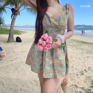 🇹🇭พร้อมส่ง🇹🇭 UP032 Green cute strap  เดรสสายเดี่ยว สีเขียวเหนี่ยวทรัพย์สวยๆ