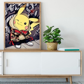 Hamlet  【40x50cm】Cute Pikachu series painting/anime cartoon illustration/digital painting/DIY handmade canvas painting/frame decoration