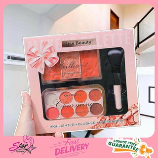 Kiss beauty Make up Gift set เซท 3ชิ้น บรัชออน อายแชโดว์ แปรงใน 1 เซท