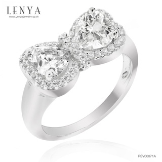 Lenya Jewelry แหวนเพชร   Diamond Like   รูปหัวใจ เม็ดใหญ่ 6 มิล 2 เม็ด ตัวเรือนเงินแท้ชุบโรเดียม