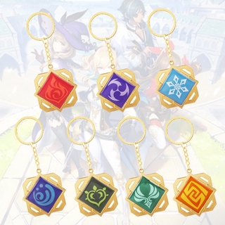 7 Styles Genshin Impact Keychain 7 Element Weapons Eye of God Metal Pendant Keyring Keqing Cosplay Gifts