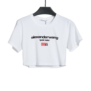 ใหม่เสื้อยืดลําลองสําหรับสตรีแขนสั้นคอกลมเย็บปักลายตัวอักษร Aw