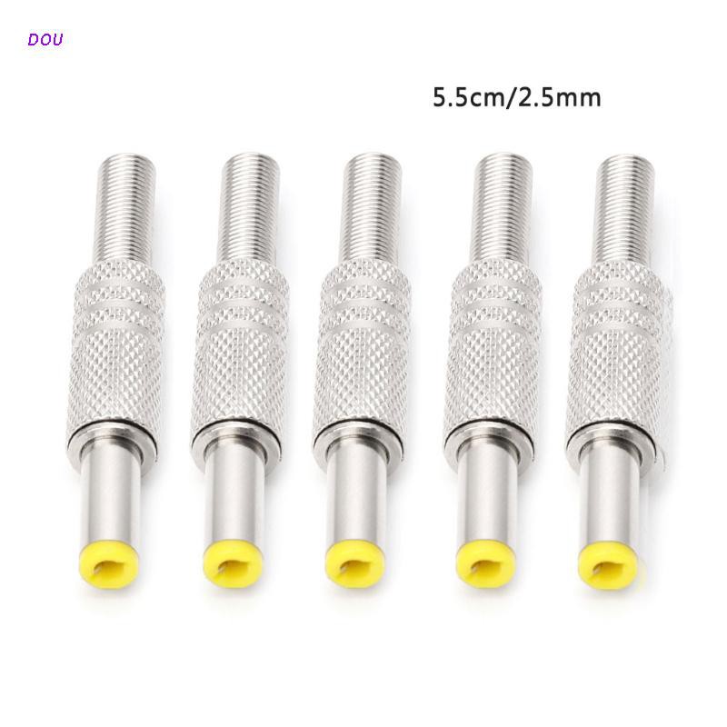Dou 5.5X2.5 มม. Dc Power Jack Male อะแดปเตอร์ปลั๊กเชื่อมต่อโลหะพร้อมหัวเหลือง 5 ชิ้น