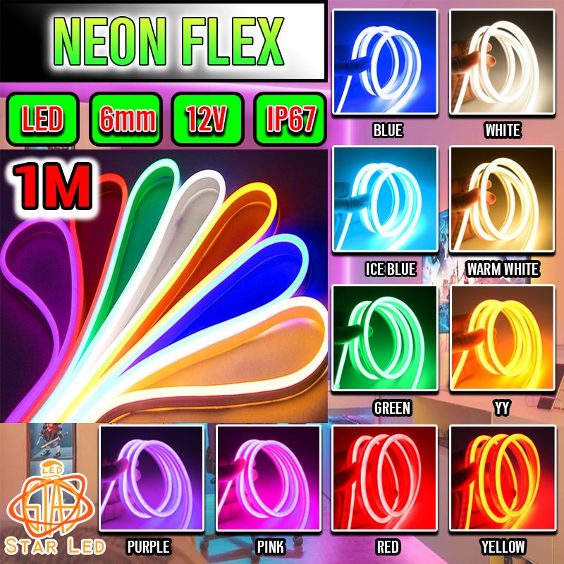LED Neon flex 12V ขนาด 6x12มม.1m.ไฟนีออนดัด. กันน้ำ ตัดได้ทุก2.5cm ทำรูปทรงต่างๆไฟประดับตกแต่ง.