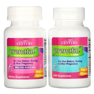 Pre order🌏 21st Century, Prenatal Multivitamin/Mineral + DHA, 2 Bottles, 60 Tablets / 60 Softgels🇺🇸