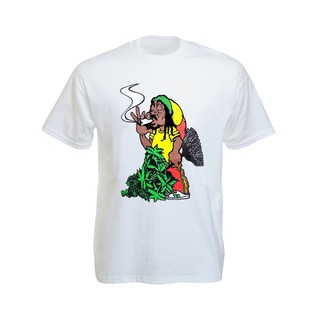 เสื้อยืดราสต้าTee-Shirt Rastaman Smoking Joint เสื้อยืดสีขาว/สีดำลาย Rastaman  White/Black Tee-Shirt