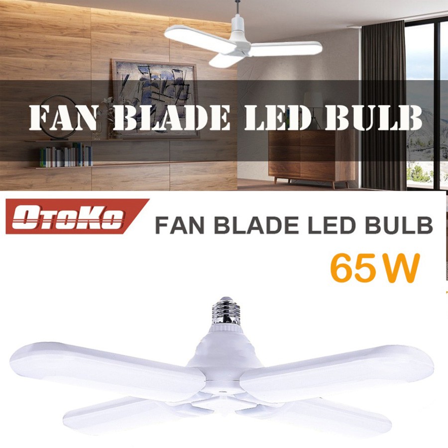 Otoko ไฟ หลอดไฟ LED ทรงใบพัด พับได้ ไฟเพดาน หลอดled ขนาด 25x17x9.5 cm ขั๊วหลอด E27 Fan Blade LED Bulb 65W Sup-shop