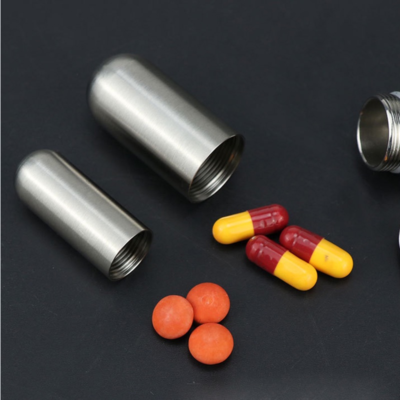 Waterproof Stainless Steel Pill Case Keychain, Portable Pill Cases,Waterproof Pill Bottle Metal Pock